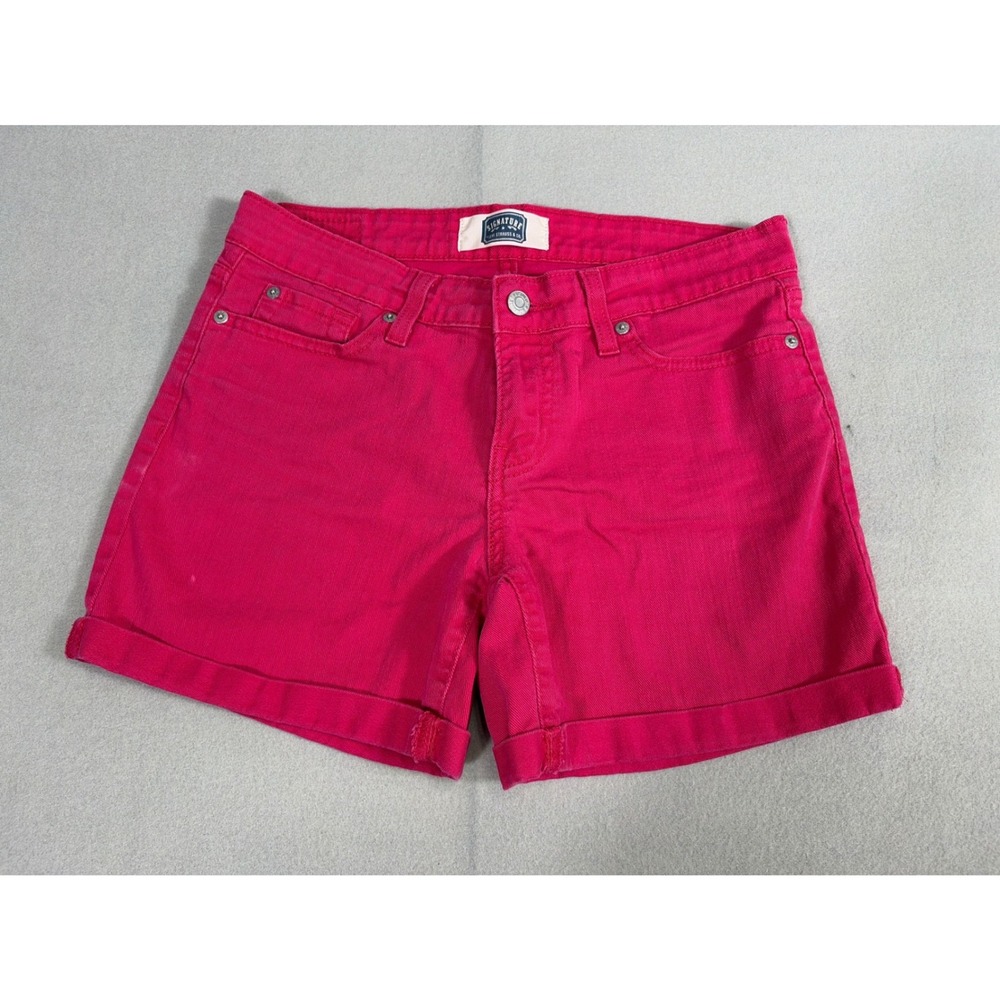 Signature by Levi Strauss & Co Women Pink‎ Denim Shorts Size 6 Mid Rise Cuffed